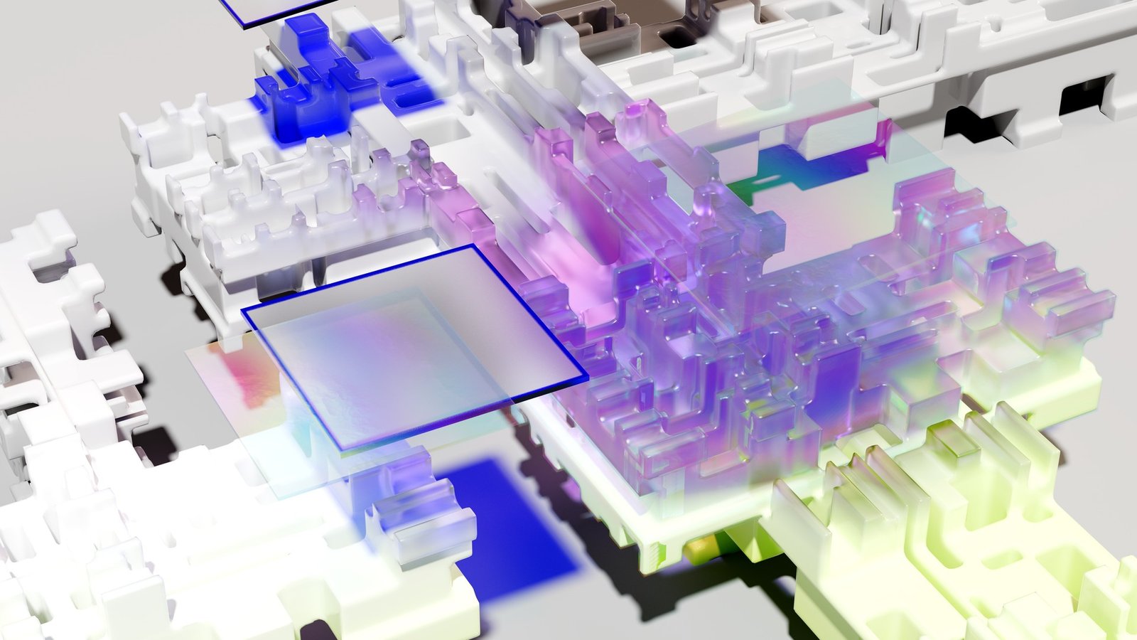 Artist's illustration of an artificial neural network rendered as connected physical objects.