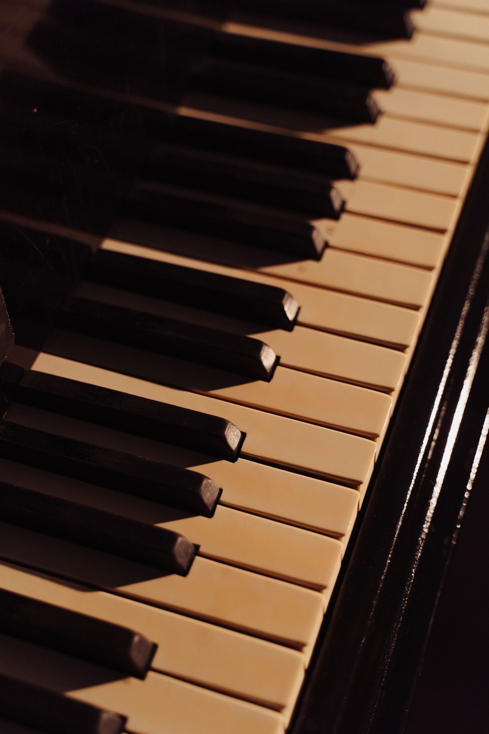 Close-up of black and white piano keys.