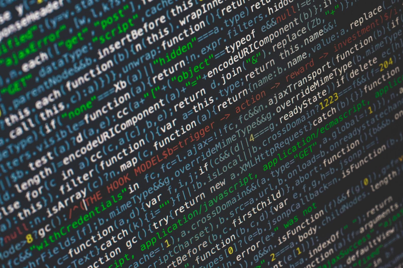 Close-up of colorful programming code on a computer screen.
