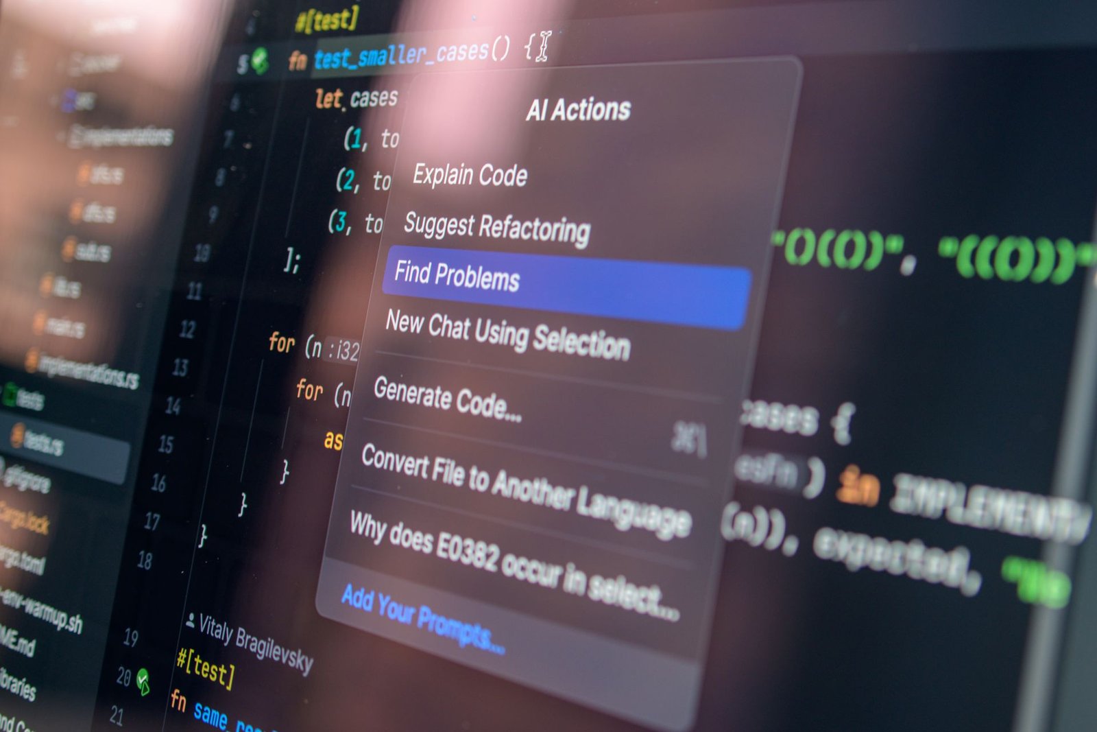 Close-up of code on a screen with debugging tools visible.